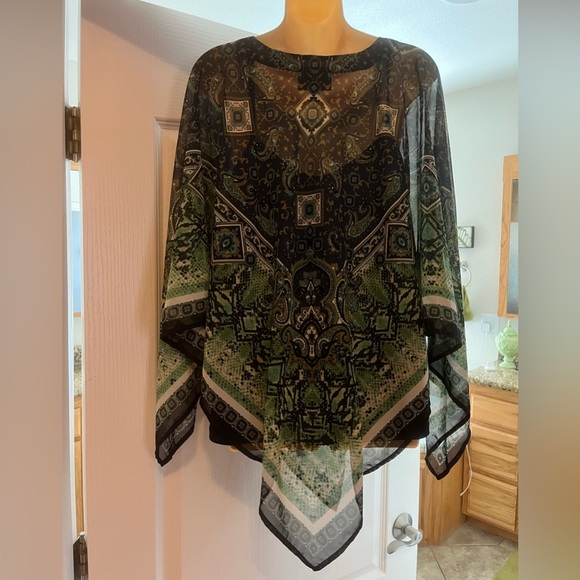 🛍️3 For $10🛍️ Dana Buchman Green Blue Sheer Scarf Top Navy Blue Camisole, L - Picture 5 of 11